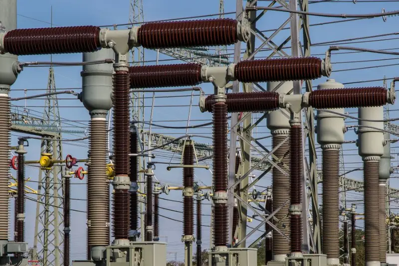 High-voltage switchgear at an electrical substation